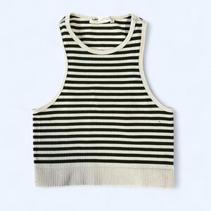 Pull&Bear Striped sleeveless crop top, green and cream, XS